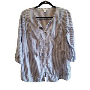 J. Jill Women's Striped Button-Up Tunic With Tassel Tie Detail Boho Summer